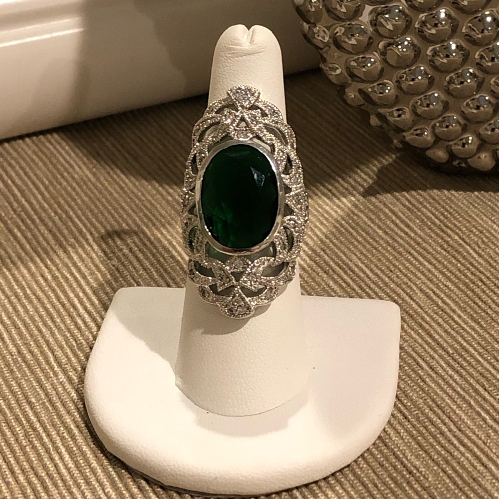 Lab Created Emerald & CZ Statement Ring - Picture 5 of 10